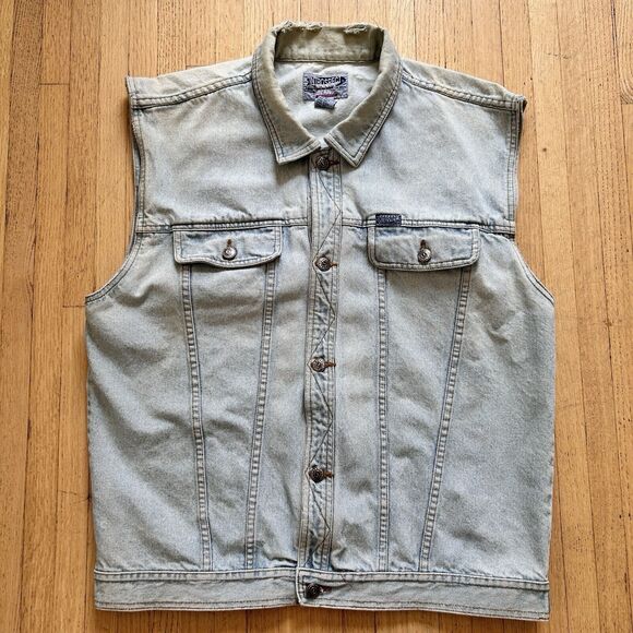 Vintage Diamond Stitch Jean Vest Denim Mens XL Distressed by Introspect - Picture 9 of 9